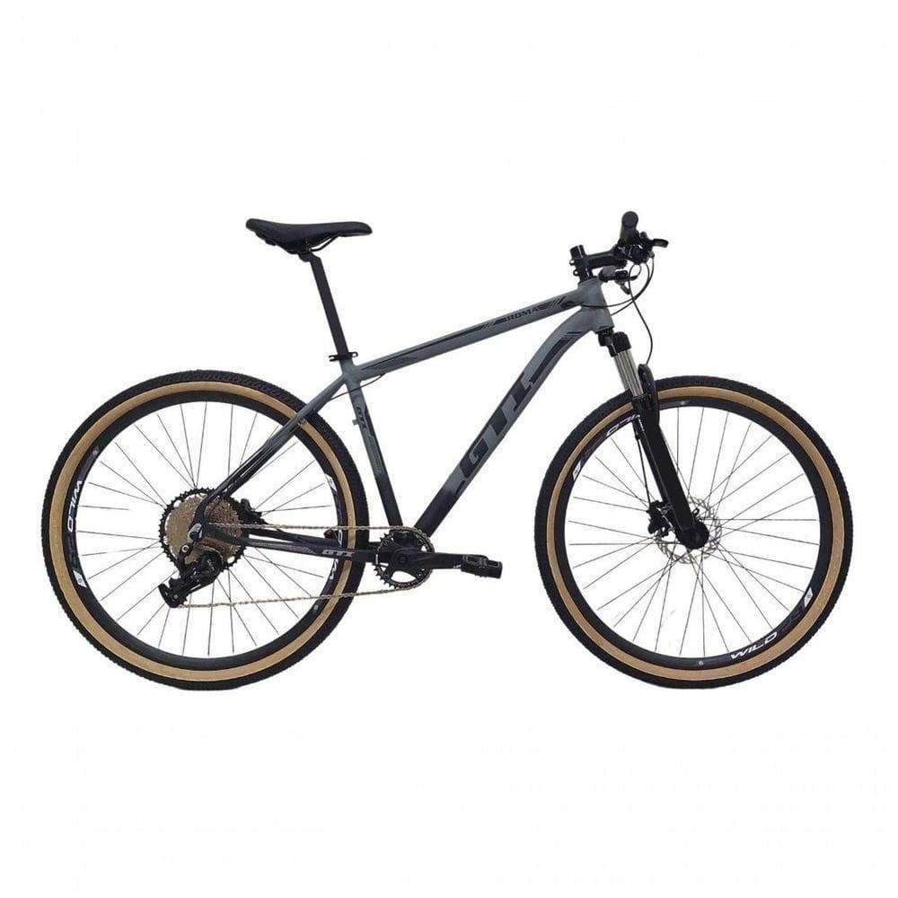 Bicicleta Aro 29 Gti Roma 12v Garfo Com Trava K7 11/50 Freios Hidráulicos Kit 1x12 Pneu Bege - Cinza/preto Tam.19
