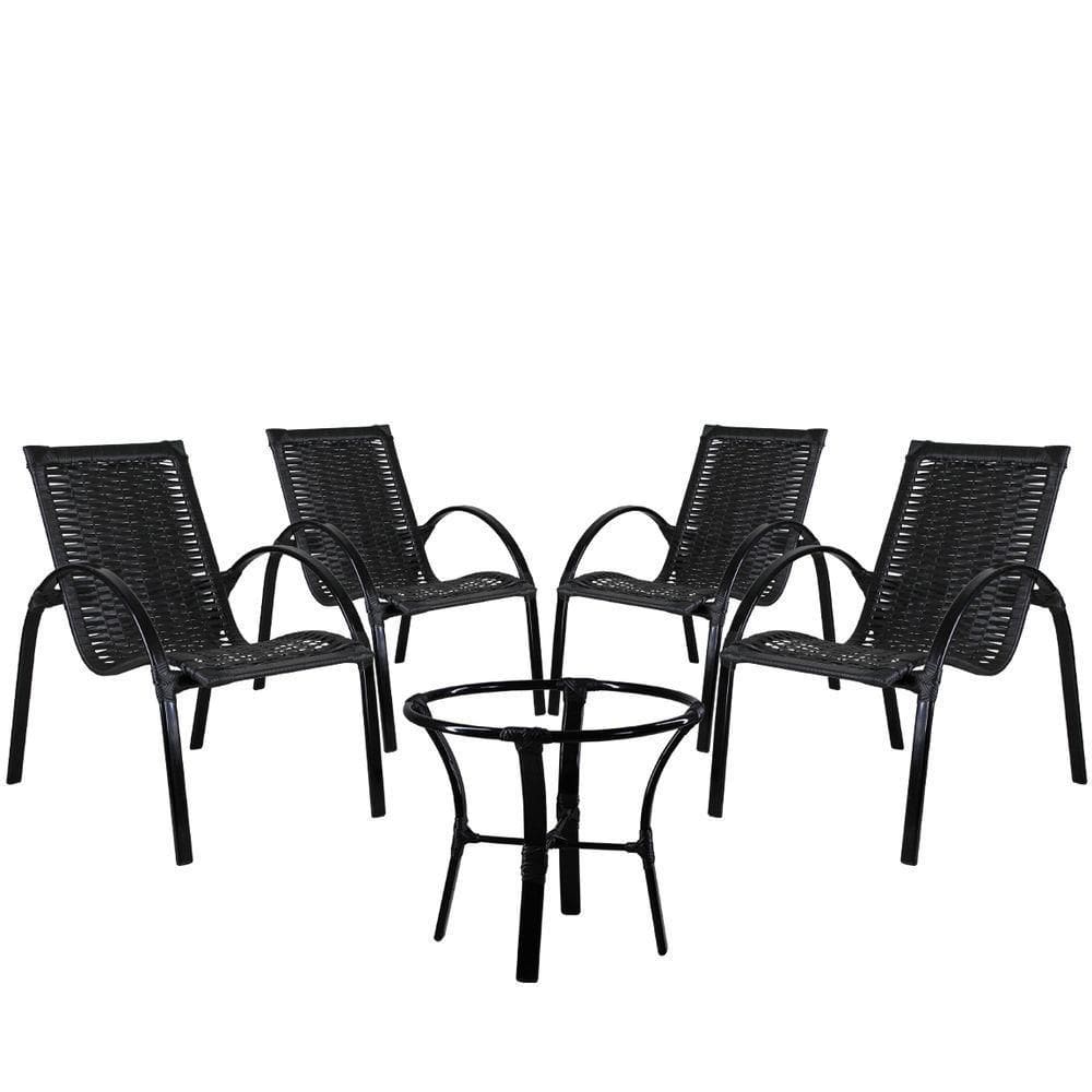 4 Cadeiras Mesa De Centro Em Garden Em Preta