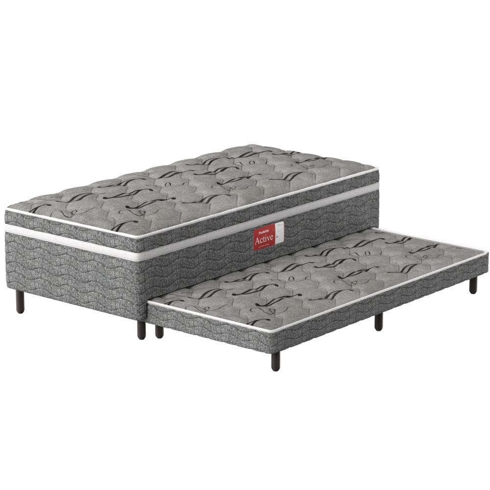 Cama box solteiro conjugada com auxiliar Probel Pelmex ortopédica D28 Active altura de 55 cm cinza