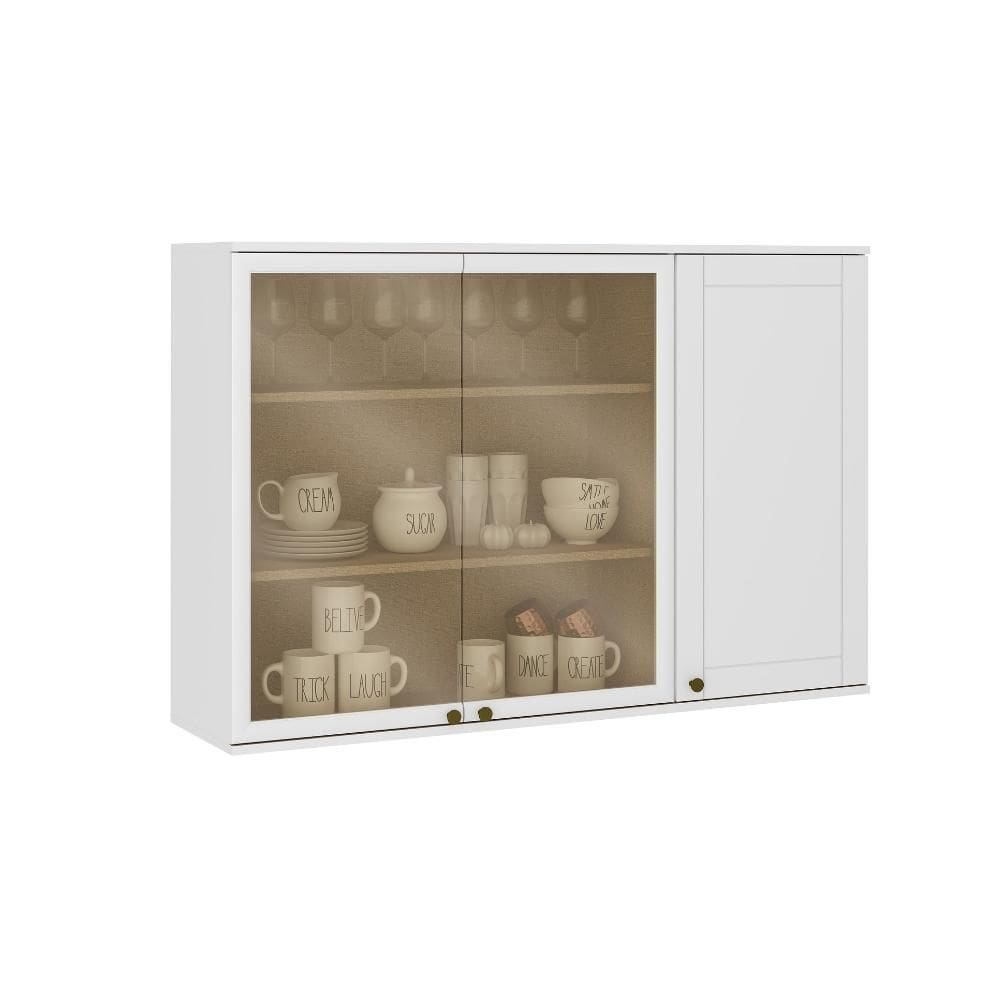 Armário Aéreo Milla com Portas de Vidro e Branco MDF 120cm Carraro