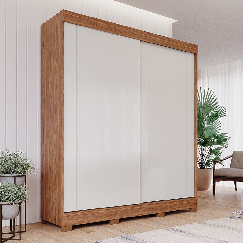 Guarda-roupa 183,40 2 Portas de Correr 3 Gavetas Internas 8 Pés 100% Mdf Bonito Espresso Móveis Cinamomo/Off White