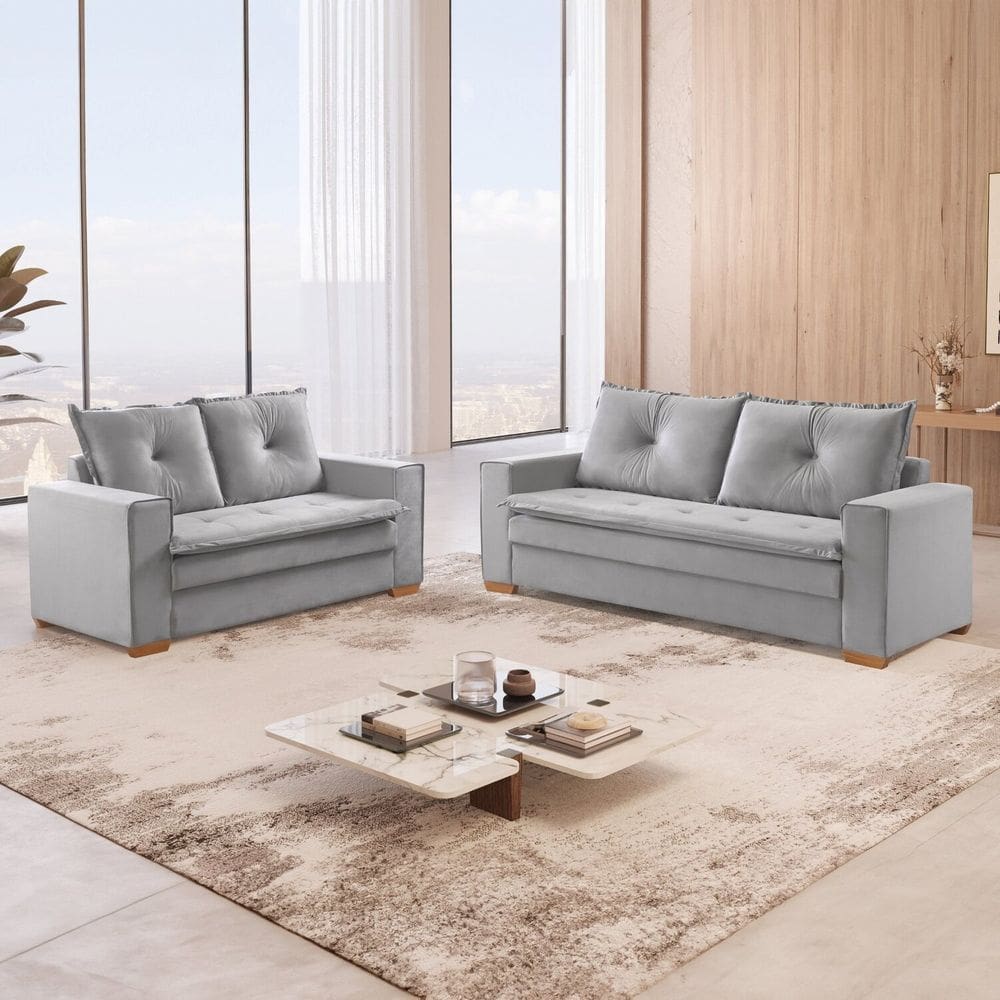 Conjunto de Sofás 3x2 Lugares Florianópolis Cinza