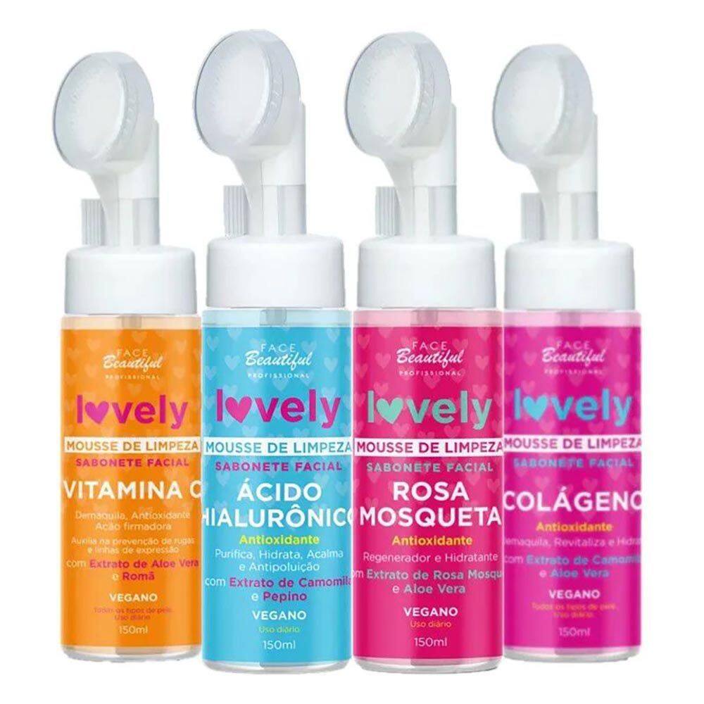 Kit c/ 4 Mousse de Limpeza Sabonete Facial Lovely Face Beautiful