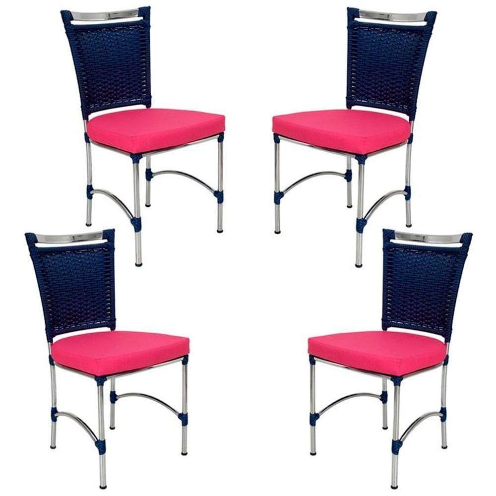 4 Cadeiras Em Alumínio E Fibra Sintética Jk Cozinha Edícula Azul Dark E Pink