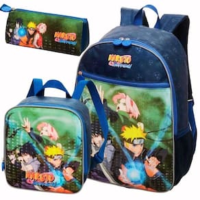 Kit Mochila Costas Lancheira Estojo Escolar Infantil Menino Naruto Shippuden Time 7
