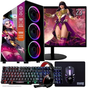 Computador Gamer Completo TOB Intel Core i5 SSD 480GB 16GB Teclado Mouse Mouse Pad e Headset Gamer Monitor 23" Windows 10 Pro Trial