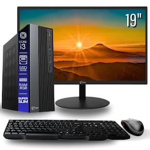 Computador TOB Slim Completo Compacto Intel Core i3 SSD 240GB Memória 8GB Teclado Mouse Monitor 19" Windows 10 Trial Desktop PC CPU