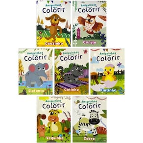 Coleção Infantil 7 Livros De Animais Amiguinhos Para Colorir