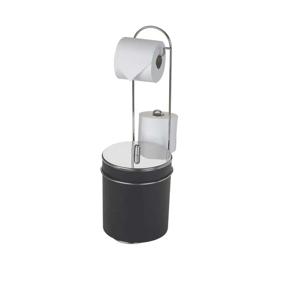 Suporte de Chao para Papel Higienico com Lixeira Tampa Inox - Steel