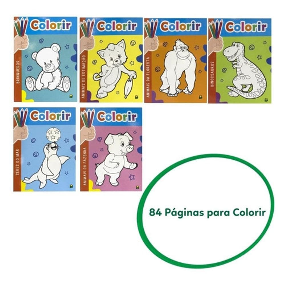 Kit 6 Livros De Colorir - 84 Páginas Incríveis Para Pintar