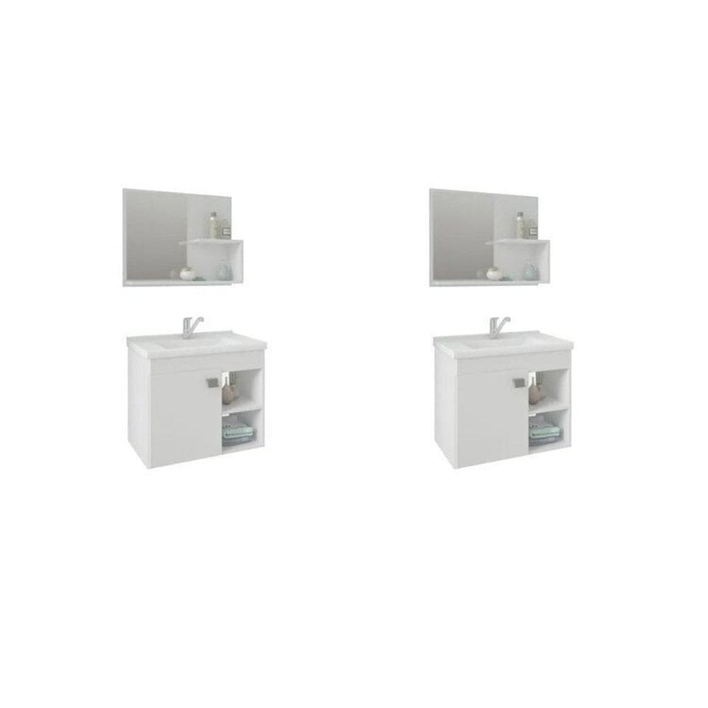 Kit com 2 Gabinetes Suspensos com Cuba e Espelheira Bia Branco