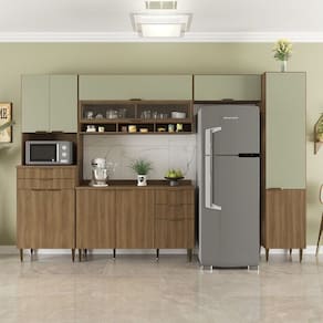 Cozinha Compacta 5 Peças 11 Portas 5 Gavetas Paris Nogal Manchester/ Verde Matte