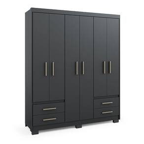 Guarda Roupa Casal 6 Portas 4 Gavetas Com Pes Primacy Preto