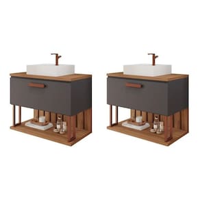 Kit com 2 Gabinetes Suspensos com Cuba 60cm Mari Espresso Móveis Titanium