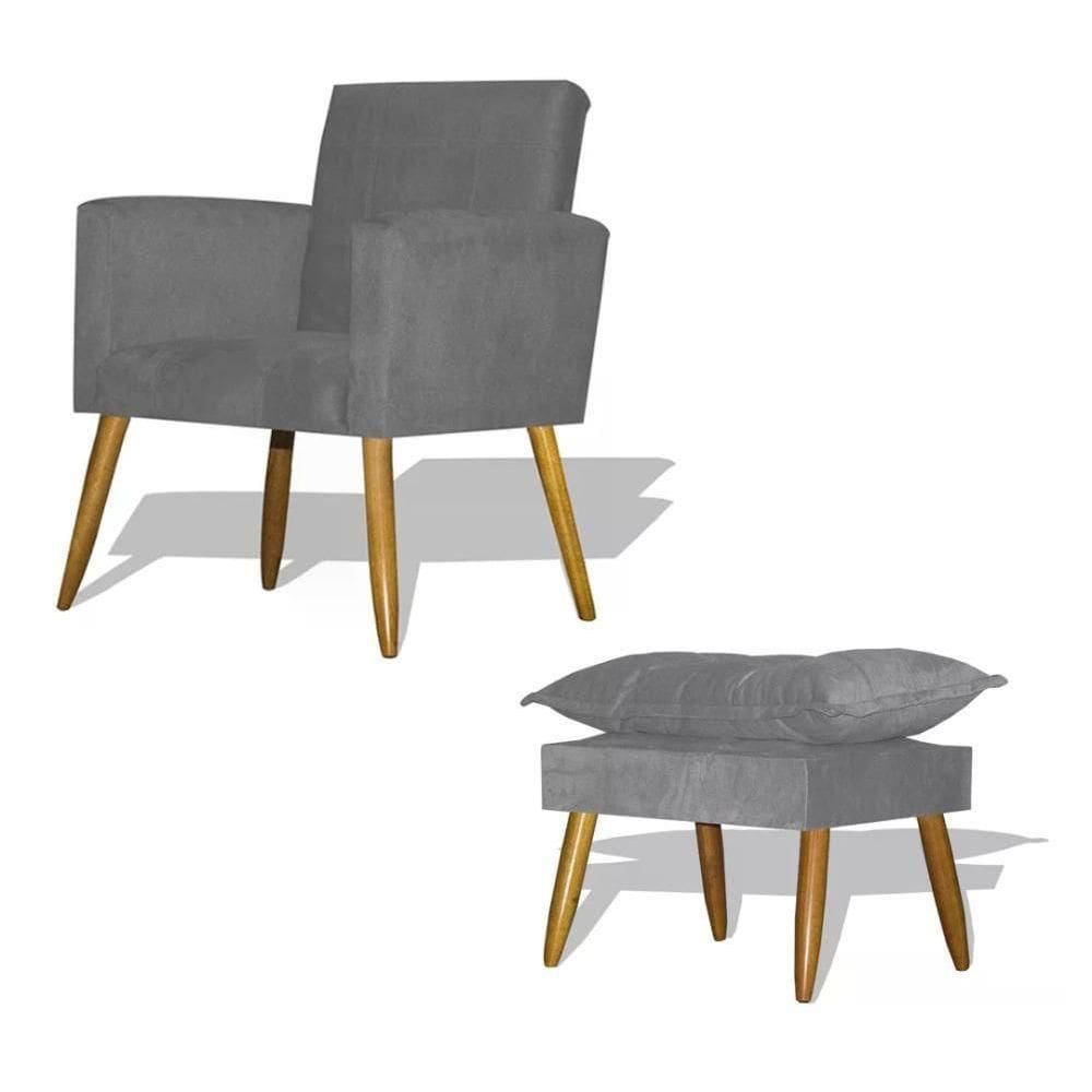 Kit Poltrona Decorativa Nina Com Puff Opala - Cinza Cinza