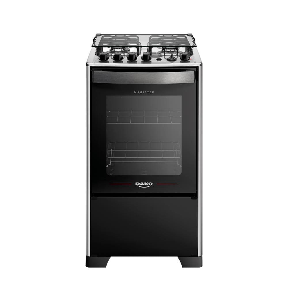 Fogão 4 Bocas Preto com Mesa Inox Dako Magister Grill Bivolt