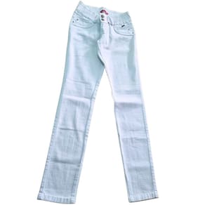 Calça Feminina Branca Sarja com Elastano Elástico Cintura Cós Intermediário Shyros