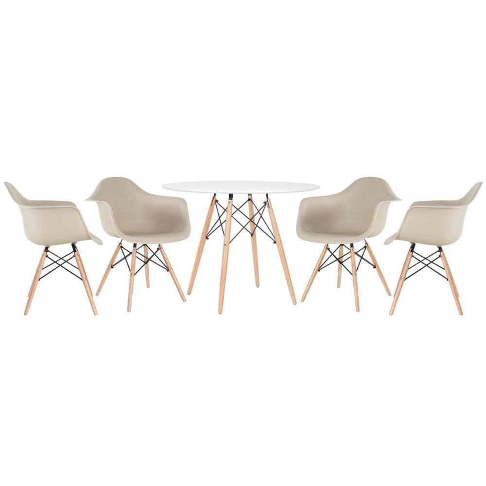 Mesa Redonda Eames 100cm Branco+4 Cadeiras Eiffel Daw Nude
