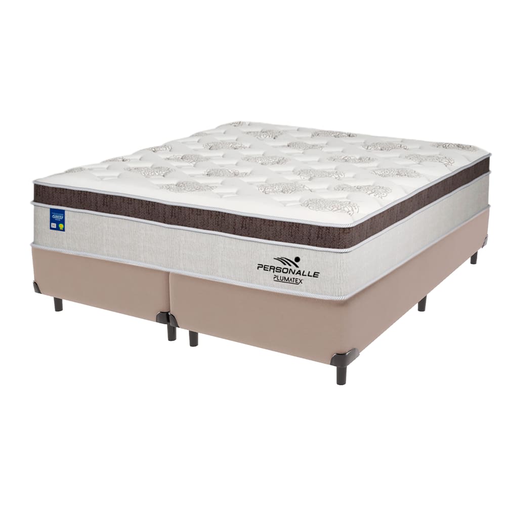 Cama Box Bege e Colchão Queen Personalle Molas Ensacadas Plumatex