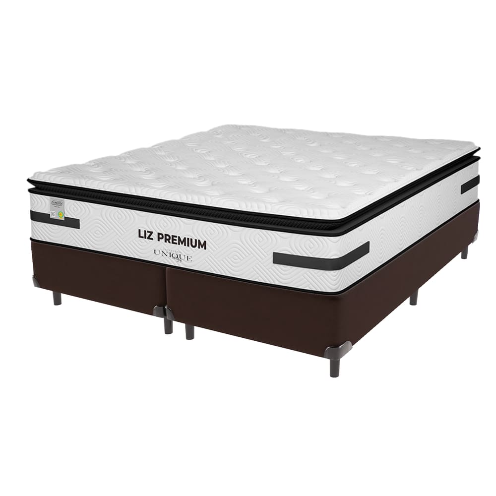 Cama Box Marrom e Colchão King Liz Premium Molas Ensacadas Unique