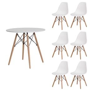 Kit Mesa Redonda De Jantar Para 6 Lugares Com 6 Cadeiras Charles Eames Eiffel Branco
