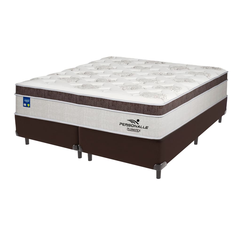 Cama Box Marrom e Colchão King Personalle Molas Ensacadas Plumatex