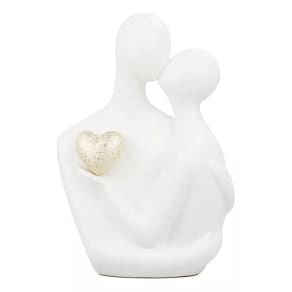 Casal Porcelana Branca Segurando Coração 20cm
