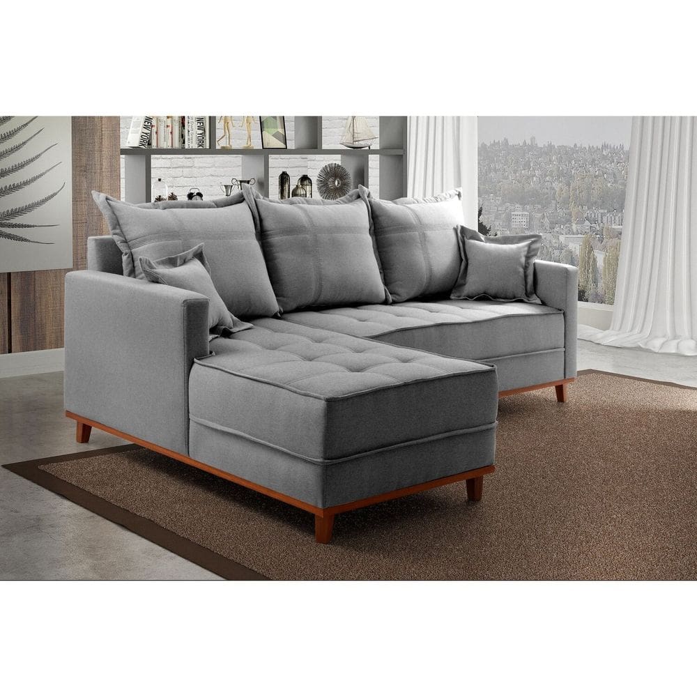 Sofá Moderno 3 Lugares com Chaise Ônix Cinza