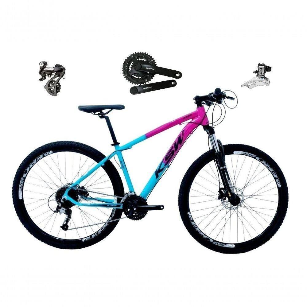 Bicicleta Aro 29 Ksw Xlt Shimano Altus 24v Freio Disco Hidráulico Garfo Trava - Rosa/azul Tam.19