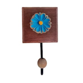 Toalheiro De Madeira E Ferro Banheiro Rustico Flor 3d Colorida Cor Azul