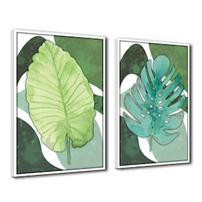 Quadro Decorativo Textura Cx Alta 2Un 40X60 Folha Sob Verde1 Titulo Moldura Branca