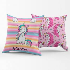 Par De Capas De Almofadas Estampadas Unicórnio Listrado Pink 45cm X 45cm Para Quarto