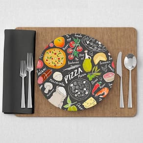 Capa De Sousplat Estampado Com Guardanapos Mesa Posta Jogo Americano 10 Lugares Pizza Cinza