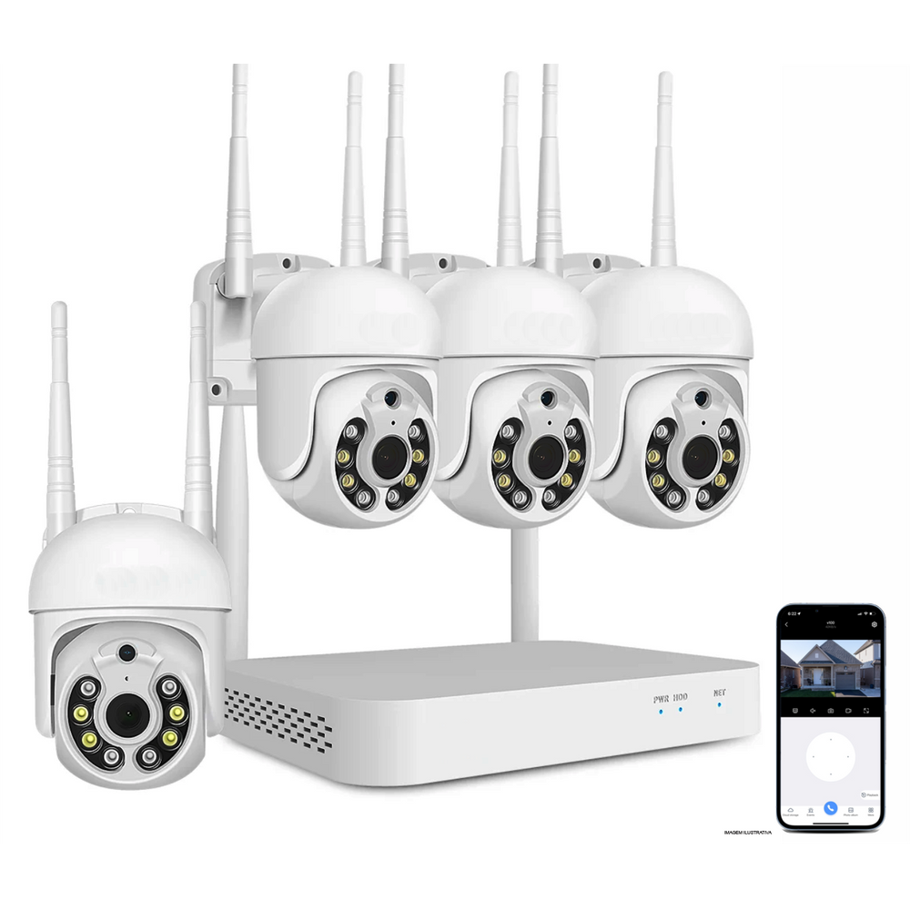 Kit NVR 4 Câmeras IP Wifi Speed Dome Full HD 1080p Visão Noturna CFTV