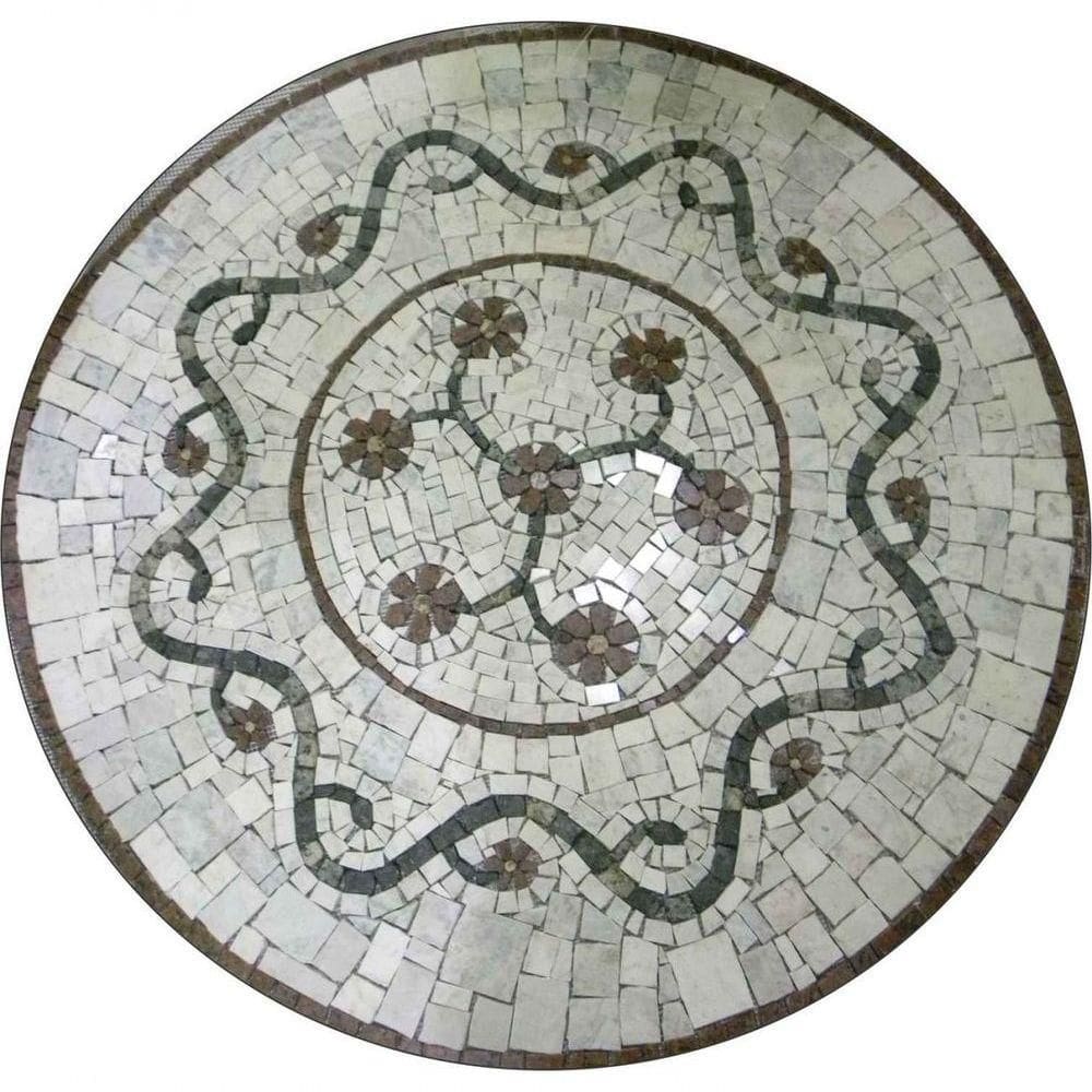Mandala Mosaico Floral Rosone Fiorellini Veronesi Iii Fundo Marmo Bianco Carrara Tamanho 130cm