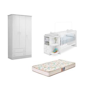 Berço Cômoda Colchão Gazin Guarda Roupa Branco-Fdecor