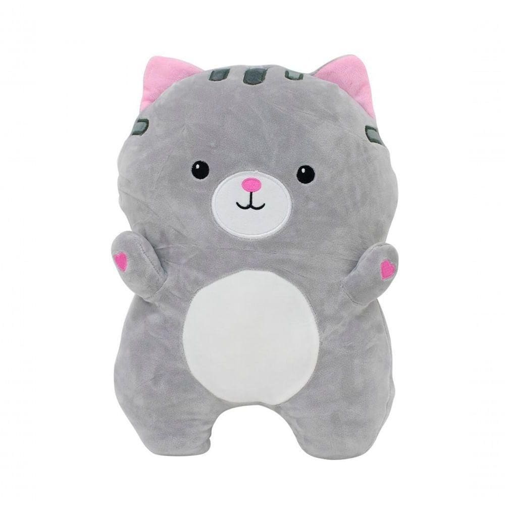 Almofada Formato Gato Cinza Pelúcia 40 Cm