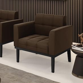 Poltrona Decorativa Pés Fixo Em Madeira Preto Suede Marrom 19