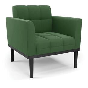 Poltrona Decorativa Pés Fixo Em Madeira Preto Suede Verde