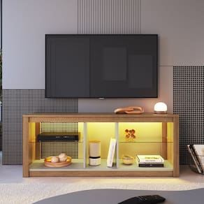 Rack para Tv até 55 Polegadas com 2 Prateleiras em Vidro e Iluminação em Led Rgb Mel / Arenas