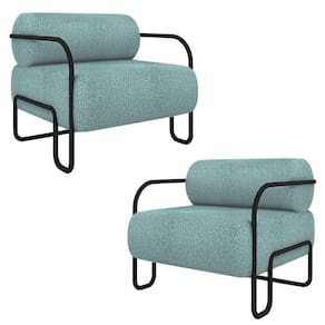 Kit 2 Poltronas Decorativas Sala De Estar Polatsk Base Industrial De Ferro Bouclê Azul G33