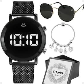 Relogio Feminino Aço Digital + Oculos Sol Personalize Led Inoxidável Qualidade