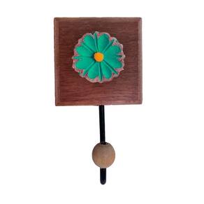 Toalheiro De Madeira E Ferro Banheiro Rustico Flor 3d Colorida Cor Verde