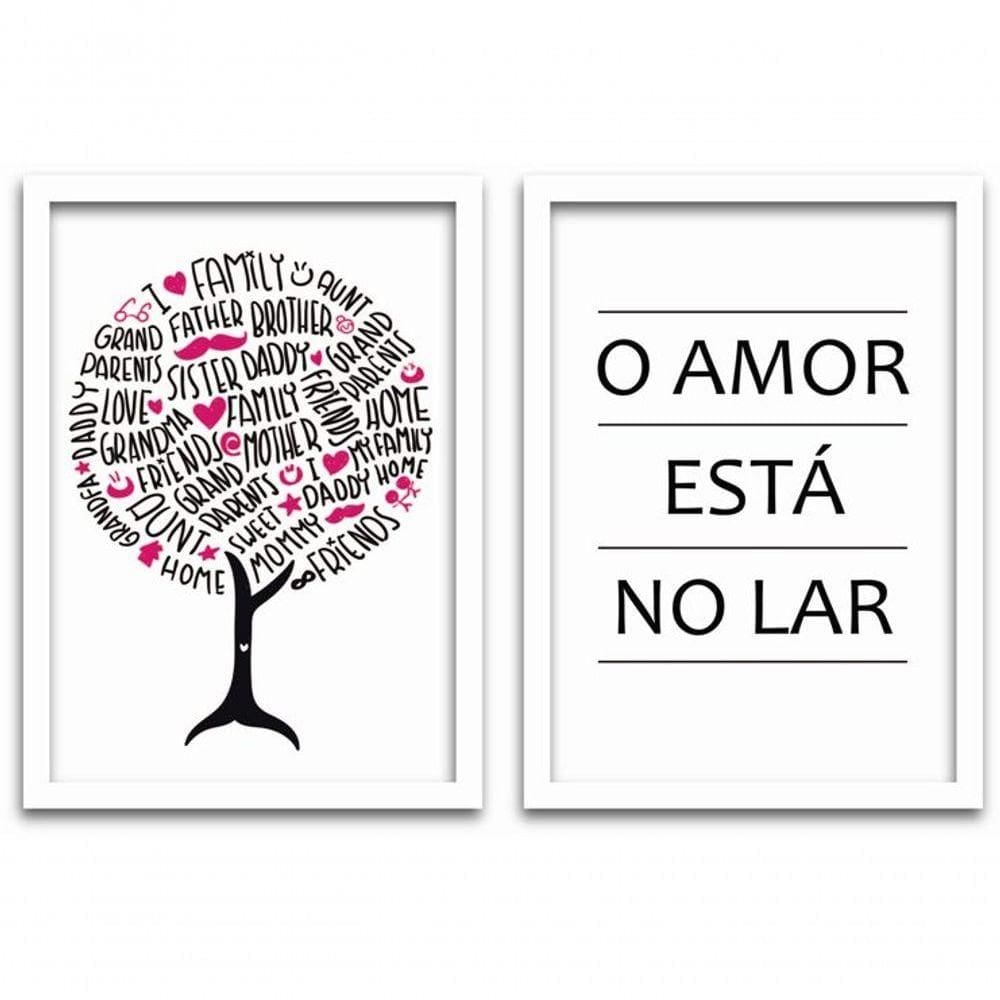 Conjunto Quadros 2pçs 40X60 Amor No Lar Moldura Branca