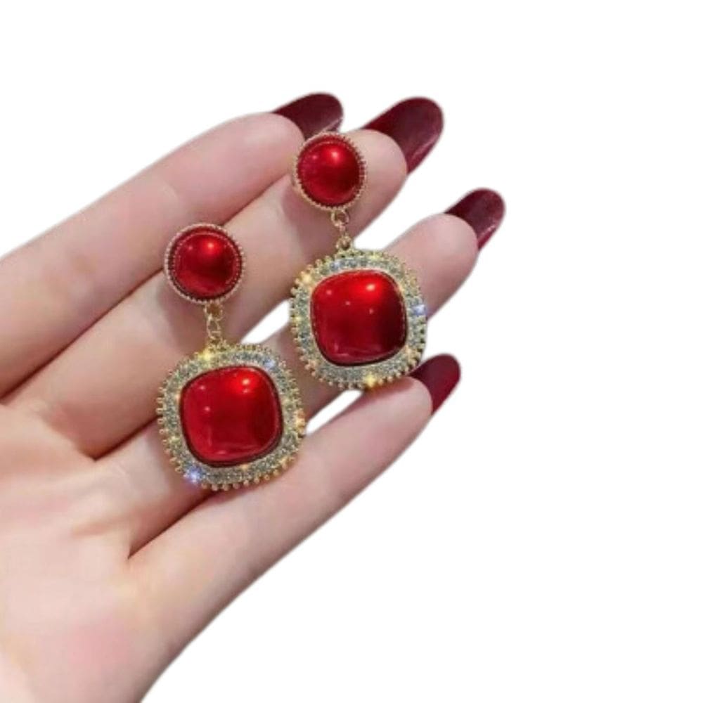 Brinco Feminino Delicado Vermelho Strass Jóia Luxo