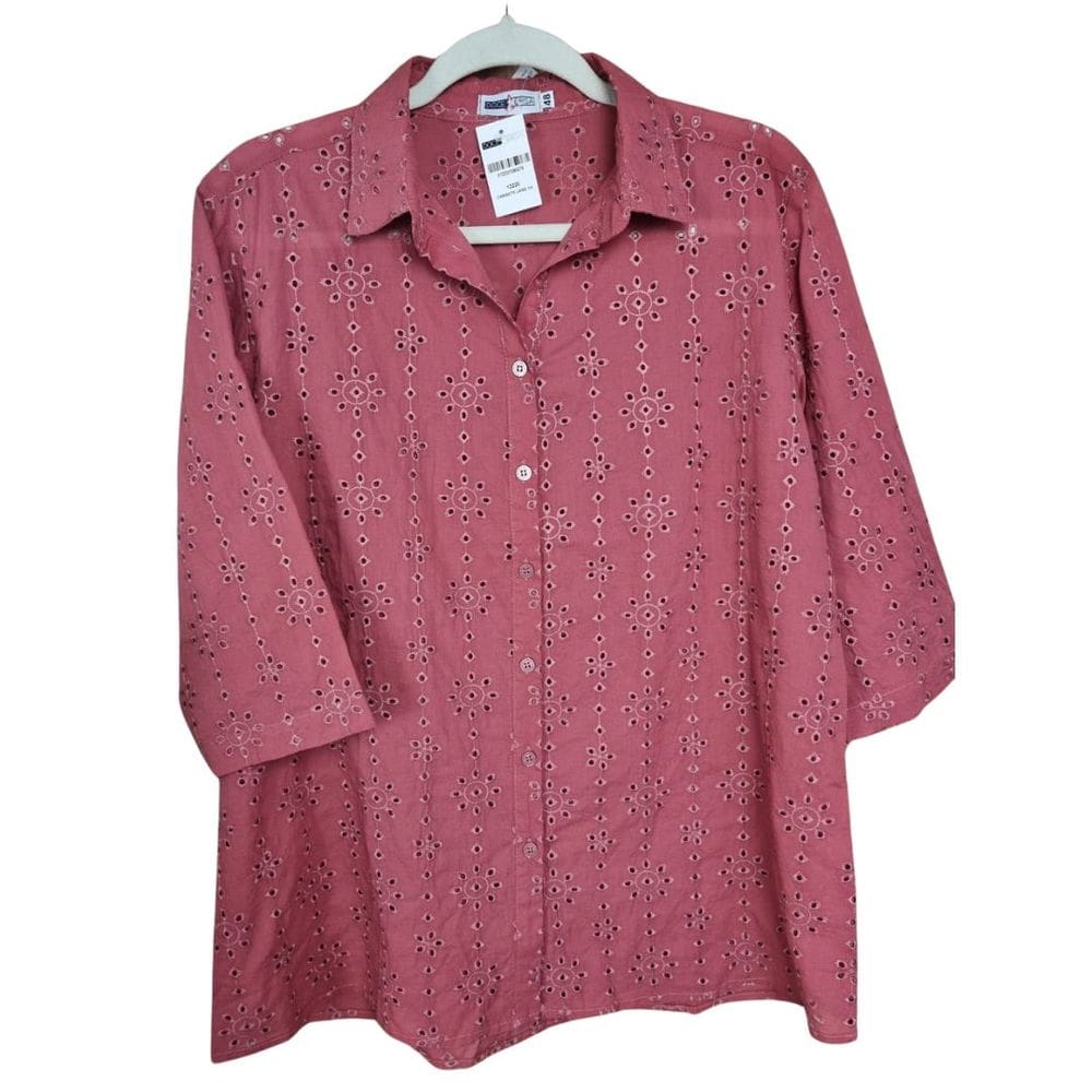 Camisa Camisete Feminina Laise 100% Algodão Com Manga 3/4 Rosa Plus Size Doce Brisa