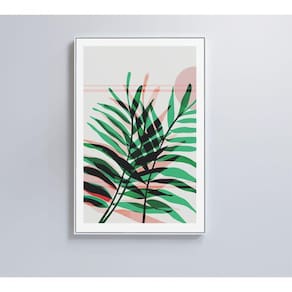 Quadro Pintura Folha Verde E Rosa 2 60x90 Cm Tecido Canvas