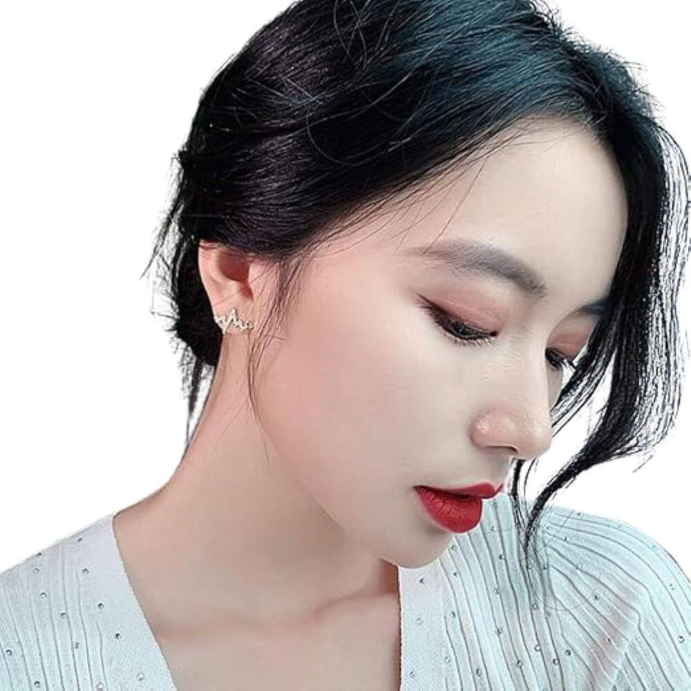 Brinco Feminino Delicado Raio Coração Strass Luxo