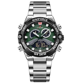 Relógio Esportivo Masculino Em Aço Inoxidável à Prova D`água Com Display Duplo Verde