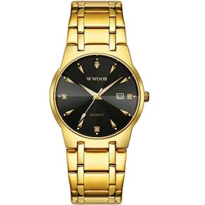 Relógio De Pulso Masculino De Quartzo Com Data Automatica á Prova D`água Preto Dourado